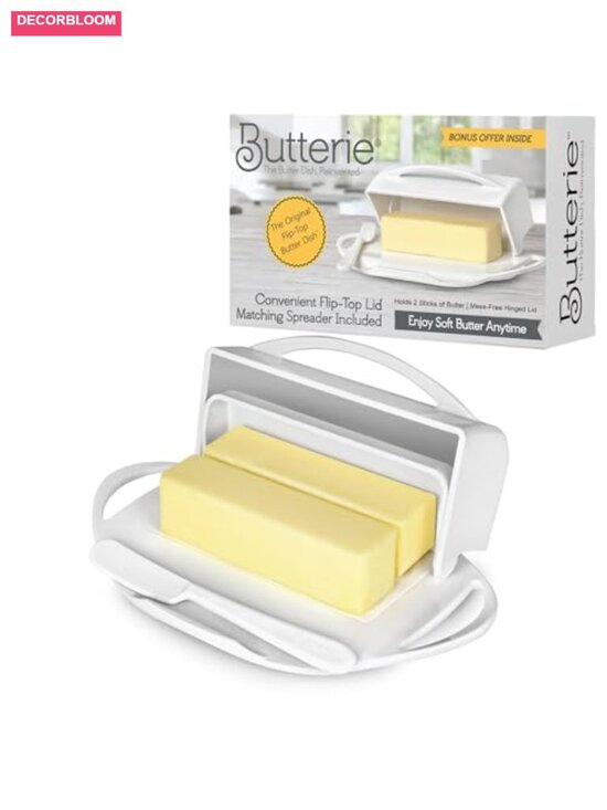 Other - Flip Top Butter Dish 1-Piece Plastic, Holds 2 Sticks, Dishwasher Safe
